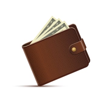 Realistic leather wallet vector design illustration isolated on white background