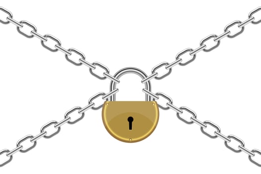 Padlock with chain vector design illustration isolated on white background