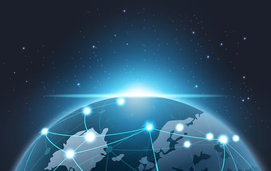 Planet Earth with blockchain technology concept background vector