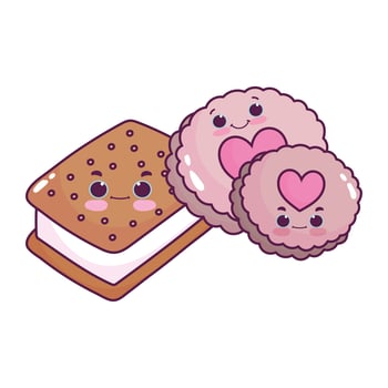 cute food ice cream cookies and biscuits sweet dessert pastry cartoon isolated design vector
