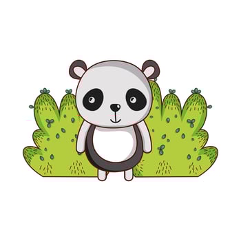 cute animals, panda foliage bush nature design vector