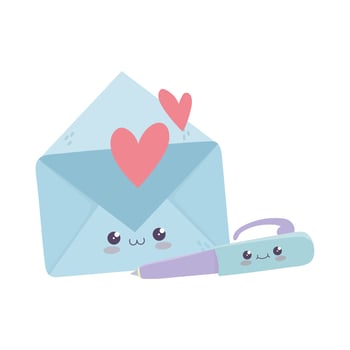 cute envelope mail and pen love kawaii cartoon character vector