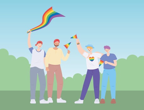 LGBTQ homosexual relationships a diverse community, gay parade sexual discrimination protest vector