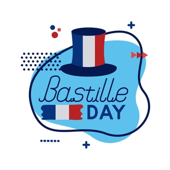 top hat with France flag and Bastille lettering flat style vector