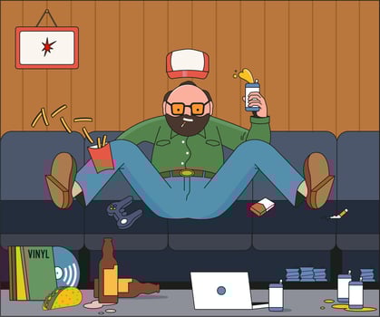 mustache man and his room. vector