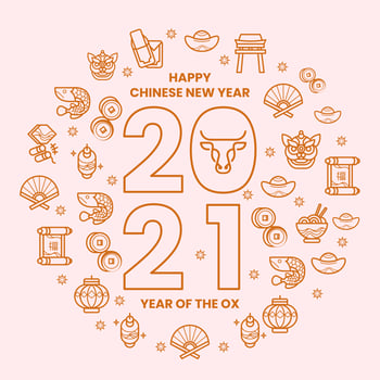 Gold Minimalist Line Chinese Festival Set Icon vector