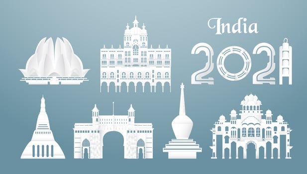Sets of top famous landmarks of India country for travel and tour. vector