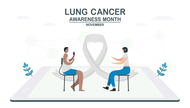 Lung cancer awareness month, November. Community about lung cancer. Graphic for banner, poster, background and advertisments. Flat vector illustration isolated on white background.