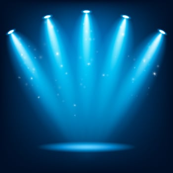 Blue lights awards stage ceremony with round winner podium vector