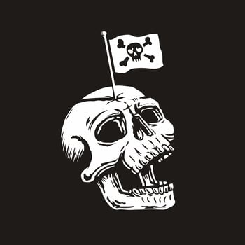 Skull head with pirate flag on the forehead vector