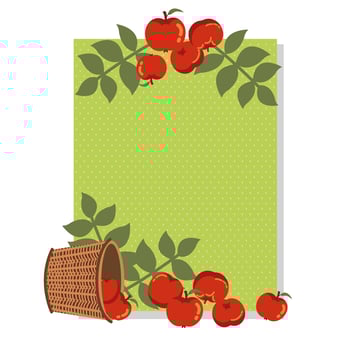 apples of autumn in wicker basket with leaves decoration vector