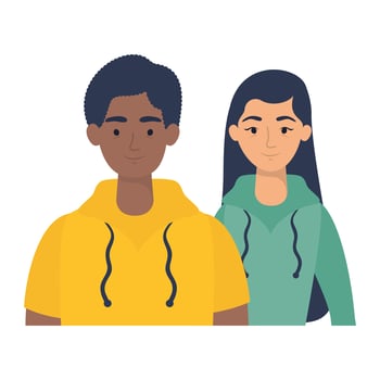 young interracial couple avatars characters vector