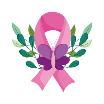 breast cancer awareness month pink ribbon foliage nature vector