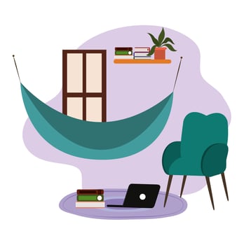 hammock chair shelf with books and laptop vector