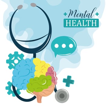 mental health day, stethoscope brain cognitive psychology medical treatment vector