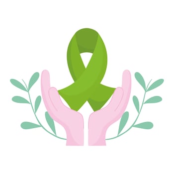 world mental health day, hands green ribbon brain emblem vector