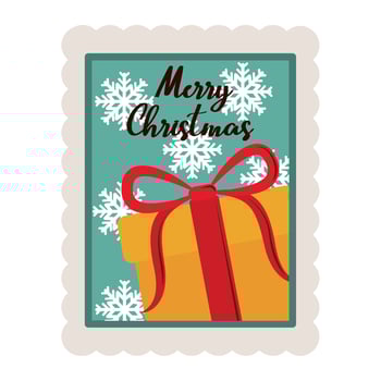 merry christmas gift box with snowflakes decoration stamp icon vector