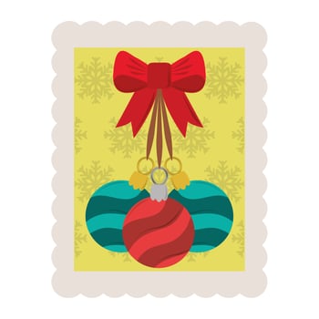 merry christmas decorative balls with bow stamp icon vector