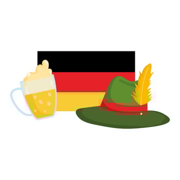 oktoberfest festival, flag hat and beer traditional german celebration vector