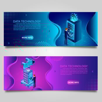 Data technology banner set for business with isometric design vector
