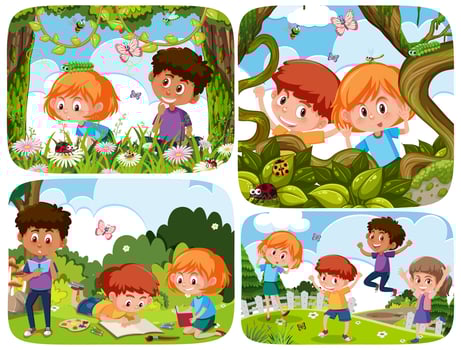 Set of young children in nature vector