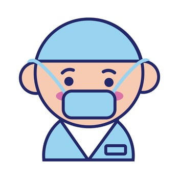 doctor wearing medical mask kawaii line style vector