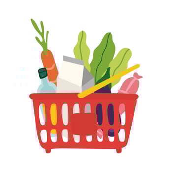 groceries in plastic basket free form style vector
