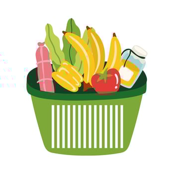 groceries in plastic basket free form style vector