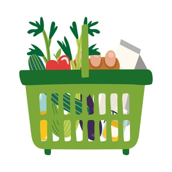 groceries in plastic basket free form style vector