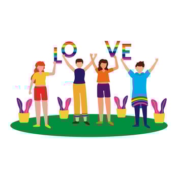 People supporting lgtbiq march design vector