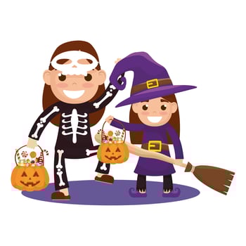 little kids in Halloween costumes vector