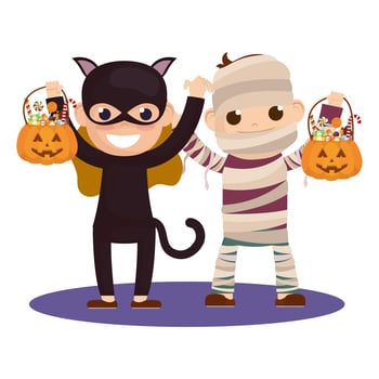 little kids in Halloween costumes vector