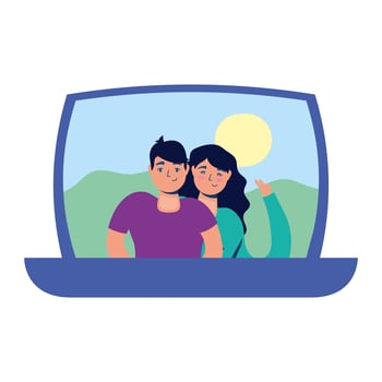 laptop computer device with couple lovers picture vector