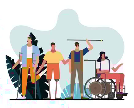 group of handicapped characters together in a park vector
