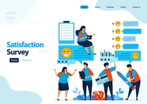 landing page template of emoticon satisfaction surveys. give rating and stars for apps services. good feedback with emoticons. illustration for banner, ui ux, website, web, mobile apps, flyer, card vector