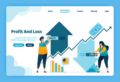 Landing page of profit and loss. Up and down in taking capital gains investment in financial markets. Illustration of landing page, website, mobile apps, poster, flyer vector