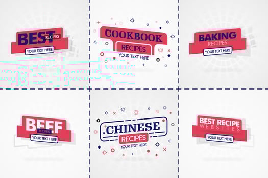 Pink cooking book set for food and recipe magazines. Restaurant menu titles or badges for food stores and restaurants. Minimalist design for recipe banners vector