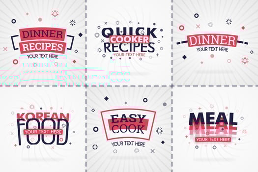 Pink cooking book set for food and recipe magazines. Restaurant menu titles or badges for food stores and restaurants. Minimalist design for recipe banners vector