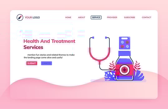 Landing page illustration template of general health and treatment service for hospitals, clinics and dispensary. Health themes. Can be used for landing page, website, web, mobile apps, poster, flyer vector