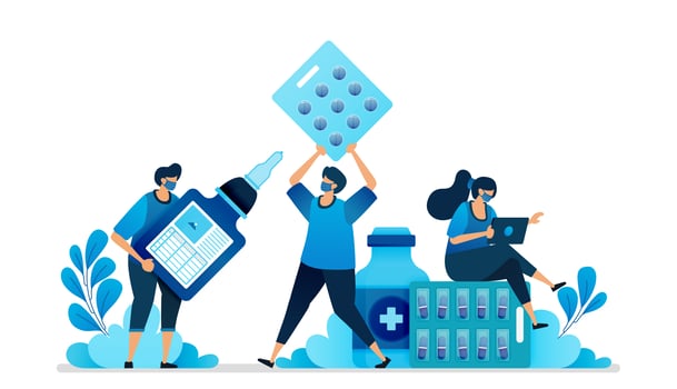 Vector illustration of medicines for disease and vaccinations. Flat symbol and icon for drugs. Health pharmacy. Can be used for landing page, website, web, mobile apps, flyer banner, template, poster