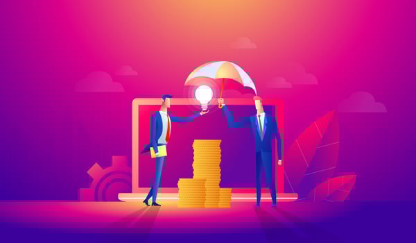 Business idea, partners, together, teamwork concept. business partners discussing project concept. Isolated vector illustration.