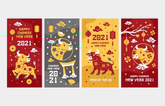 Golden Ox Chinese New Year Greeting Cards vector