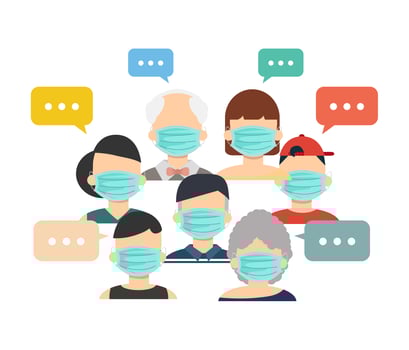 People wearing medical masks with speech bubbles vector