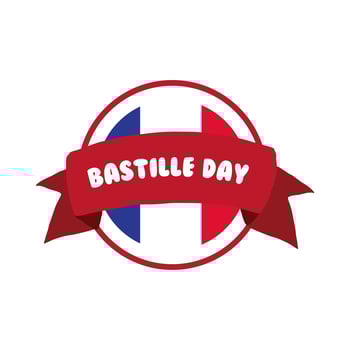 bastille day lettering and ribbon hand draw style vector
