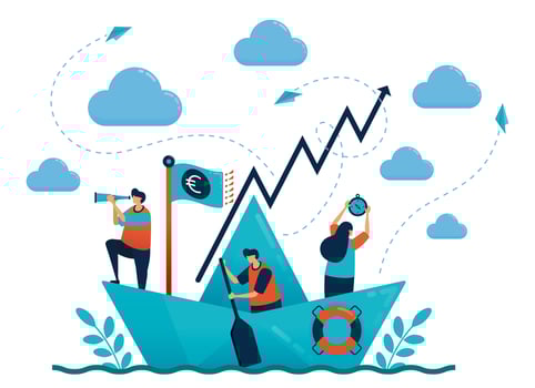Leadership in leading and organizing. Origami paper ship. Motivation and competition in career. Set target and goal. Teamwork and collaboration. Illustration for business card, banner, brochure, flyer vector