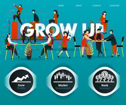 people are working, employees are discussing for GROW UP company. can use for, landing page, template, ui, web, mobile app, poster, banner, online promotion, internet marketing, finance, trading vector