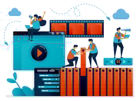 Animator working in designing frames movement. Editing and mastering with animation software, creative video creation. Digital motion graphic industry. Movie production studios, filmmaking , vlogger vector