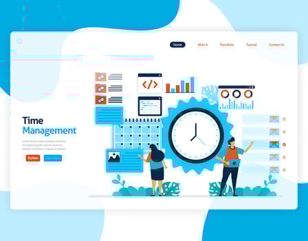 Landing page vector of time management and scheduling jobs project, Plan and manage work on time, Lack of time in business, Work with time. Illustration for website, mobile apps, homepage, flyer, card