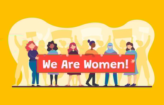 Women Standing Together with Banner vector