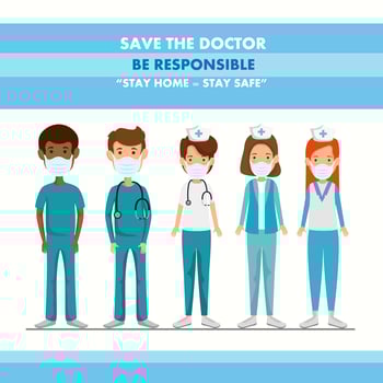campaign of be responsible stay at home with medical staff vector